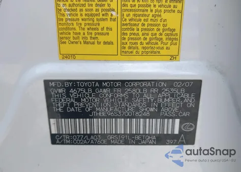 2007 Lexus Gs 350 z USA, uszkodzony, nr VIN JTHBE96S370018248